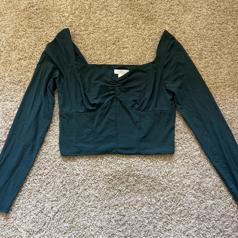 Chic Dark Green Long Sleeve Blouse